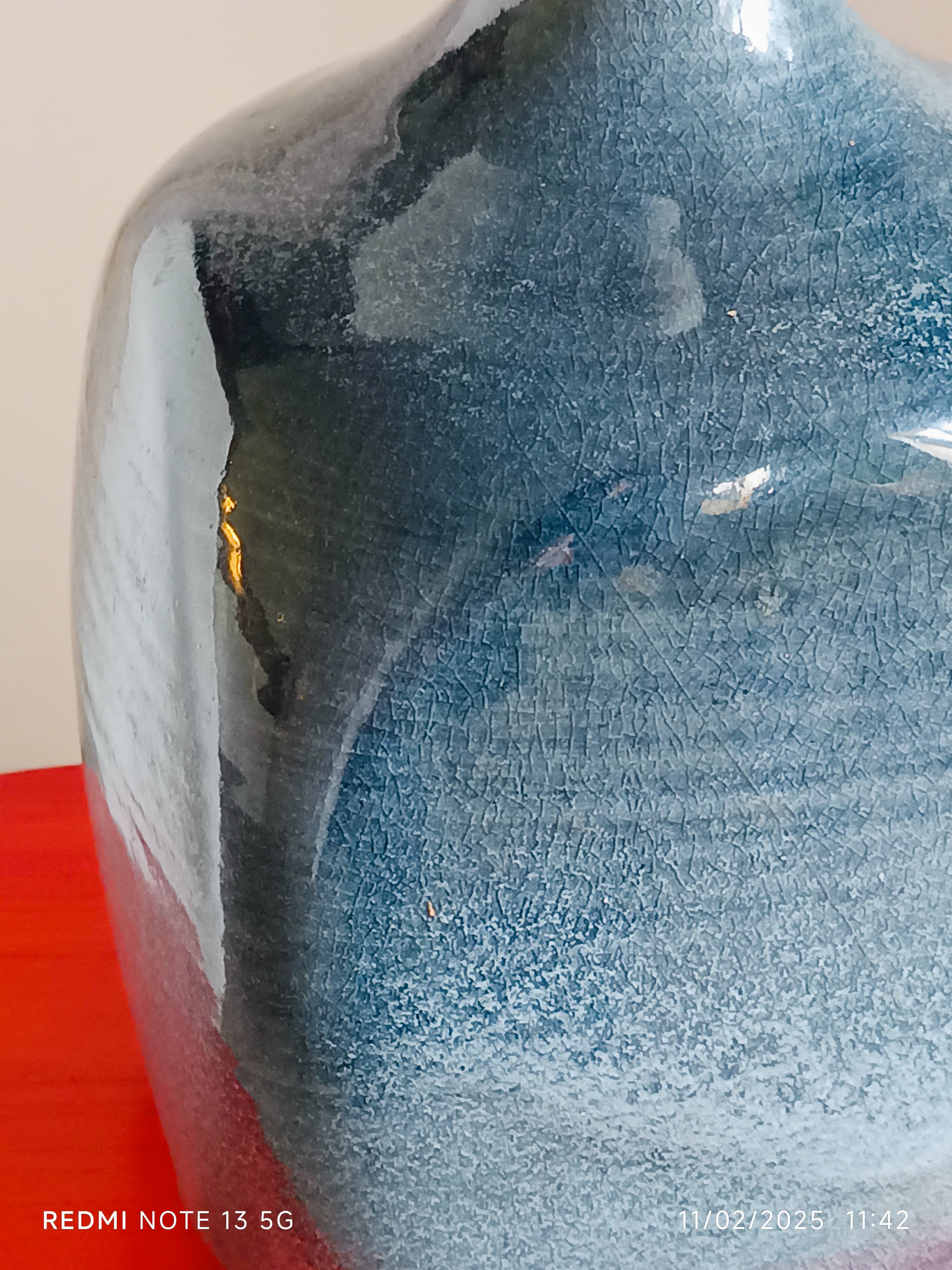 handmade lamp base glazed stoneware 70s blue