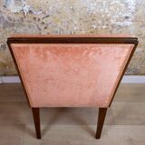 Spanish Chair in Walnut with Velvet Pink Seat, 1940s