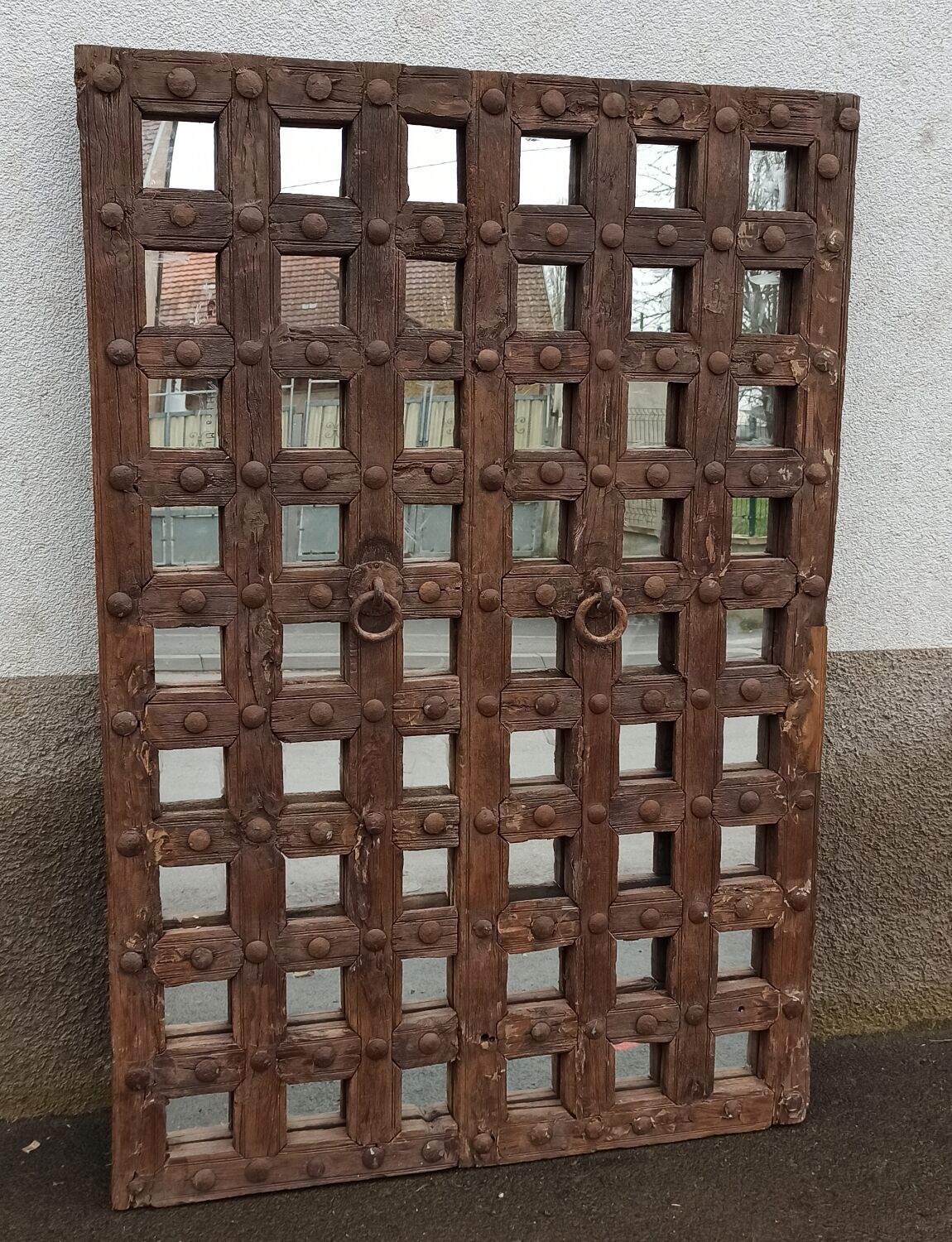 Original wooden mirror with braces
