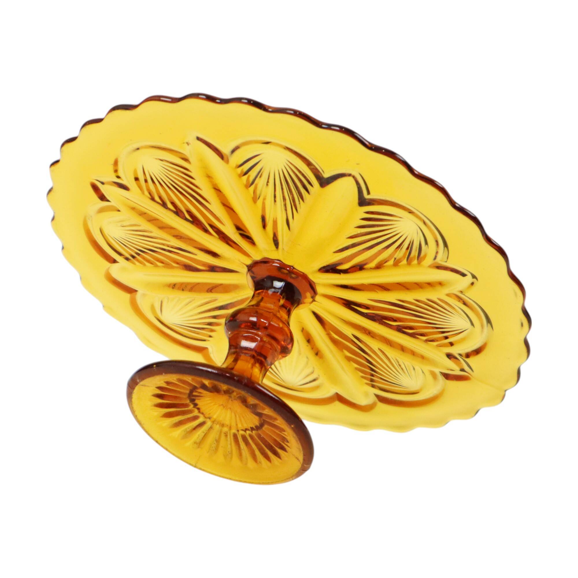 Art Deco Amber Cake Plate Pastry Dish Depression Glass 27cm