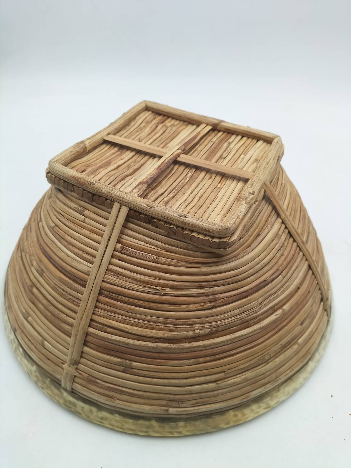 Rattan and brass basket