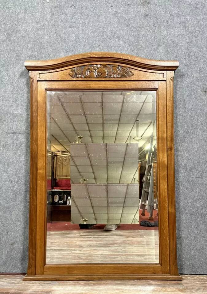 Large Art Deco period mirror in carved oak circa 1930