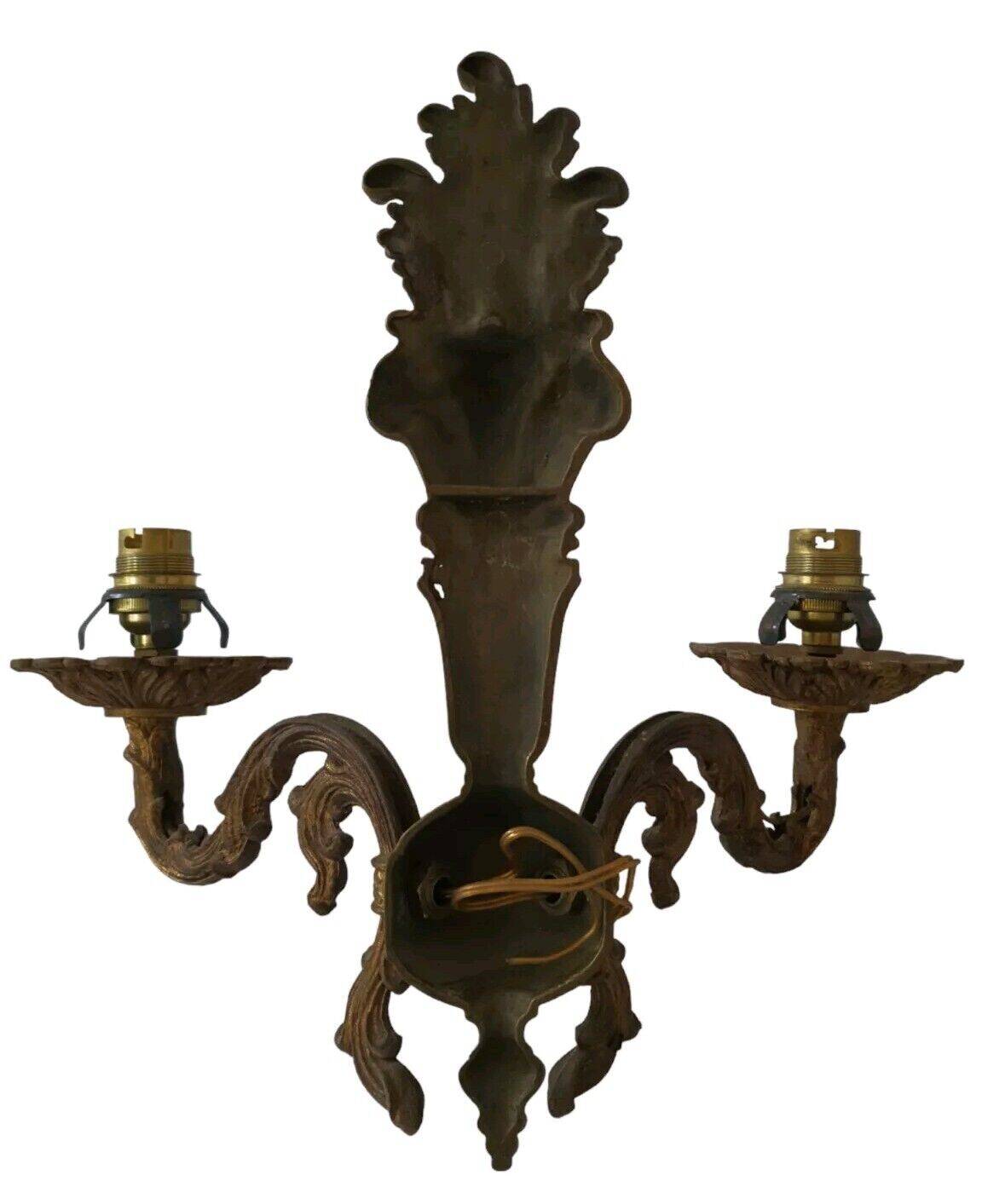 Old Bronze Double Wall Lamp Superb Molded Glass Globe