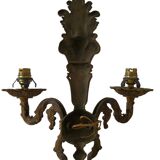 Old Bronze Double Wall Lamp Superb Molded Glass Globe