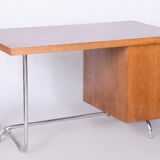 Restored Pair of Oak Writing Desks, Hynek Gottwald, Chrome, Czechia, 1930s