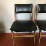Lot of 4 Scandinavian chairs - wood and black skai
