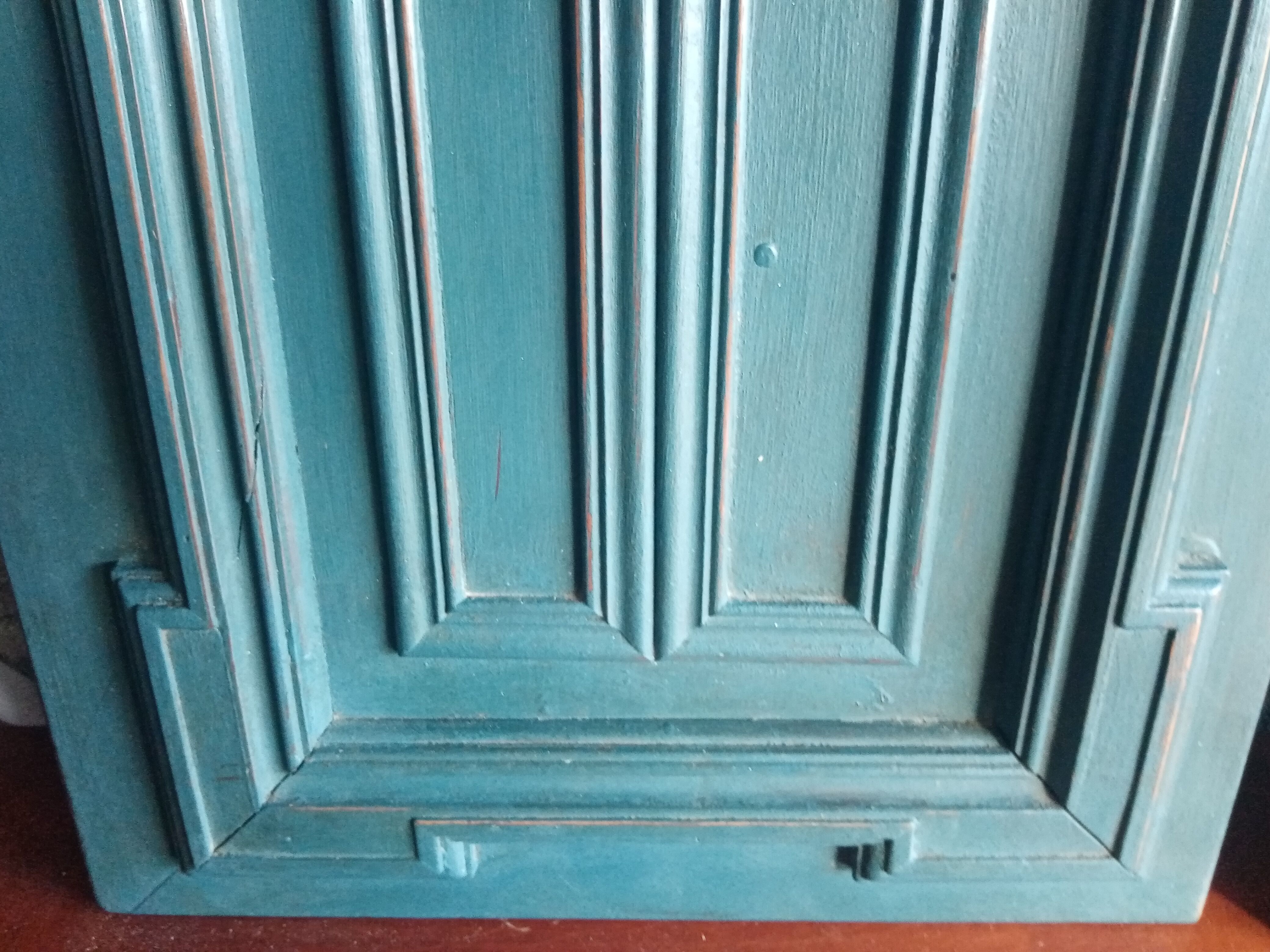 Pair Old Patinated Door Blue Aubusson Wooden Door Deco