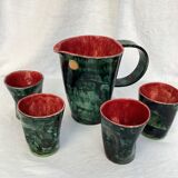 Art pottery of Val-de-Vie M.Clément pitcher with four cups dimension: height -20cm- l