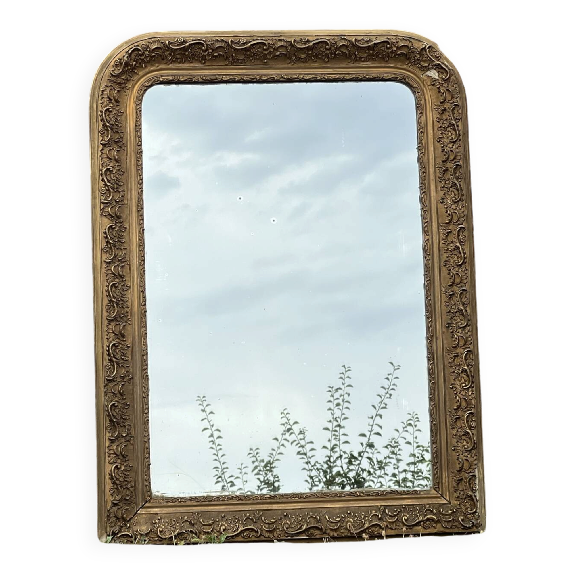 Large gilded sculpted Louis-Philippe mirror, mercury 104x77cm