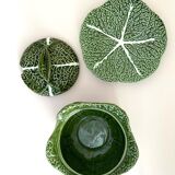 Ensemble plat et soupiere chou vert en barbotine