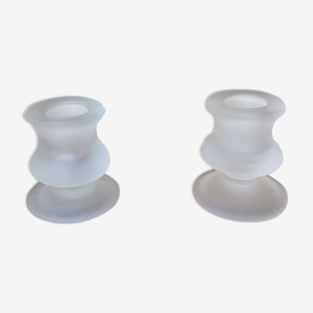 Pair of frosted glass candle holders
