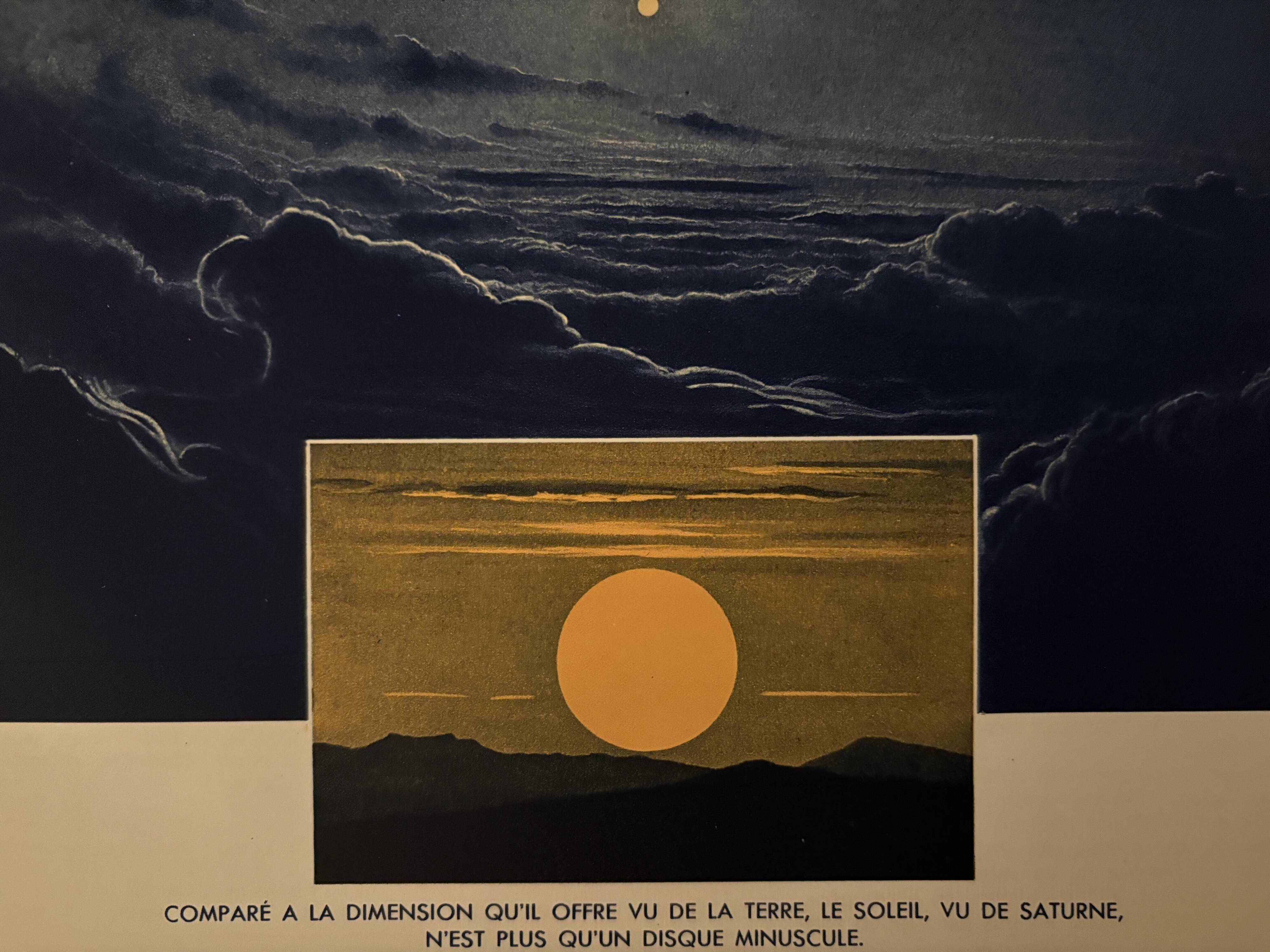 Ancienne illustration sur le soleil vu de Saturne et de la Terre – 1930