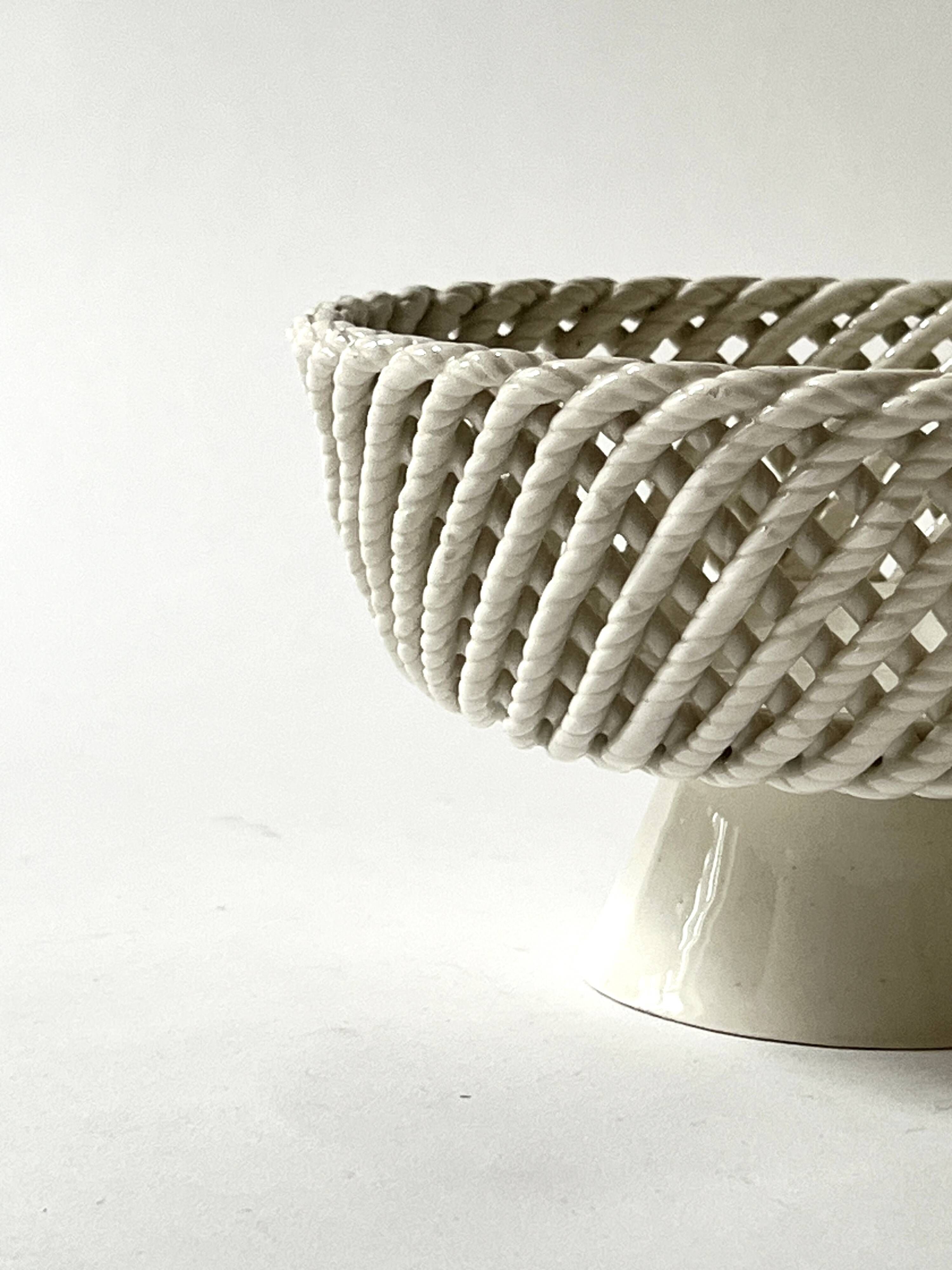 handwoven ceramic bowl/table centrepiece, Italy circa 1970