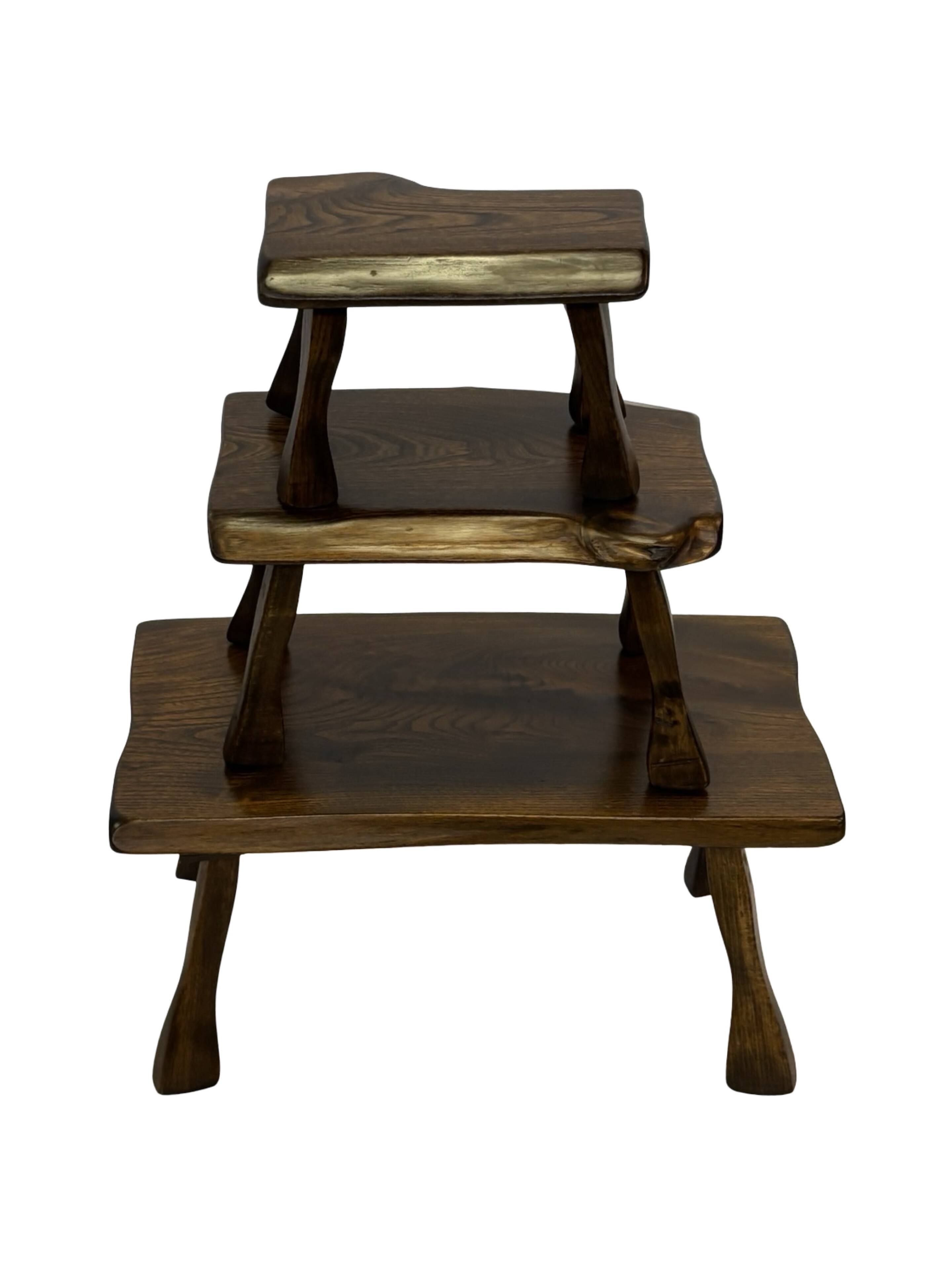 Mid-Century Organic Wooden Side Tables, circa 1960's wabi sabi brutalist