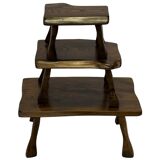 Mid-Century Organic Wooden Side Tables, circa 1960's wabi sabi brutalist
