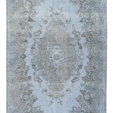 Mid-20th century hand-knotted turkish rug over-dyed in light blue. tek0394