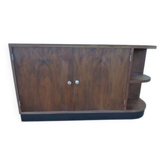 Art Deco low cabinet with two doors and shelf in walnut veneer
