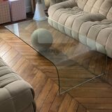 Vintage coffee table Italian design curved glass and travertine