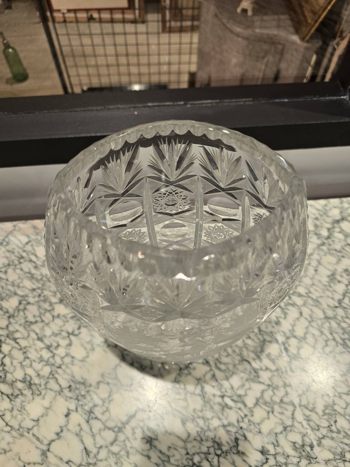 Cut crystal vase - ibex decoration, 20th century