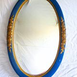 Antique oval mirror, royal blue and gold – rose design – 80 x 52 cm