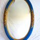 Antique oval mirror, royal blue and gold – rose design – 80 x 52 cm