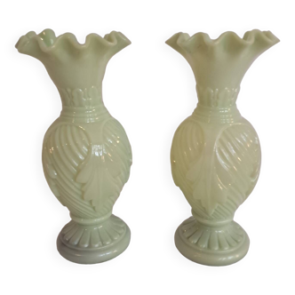 Pair of ceyladon opaline vases