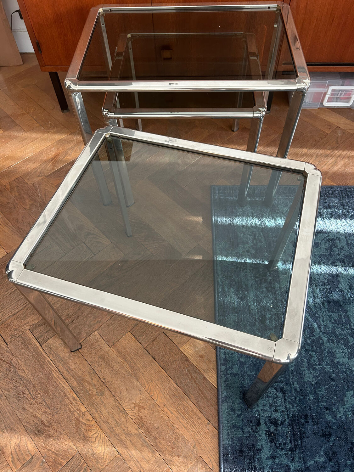 Chrome nesting tables designed and produced by Fratelli Orsenigo.