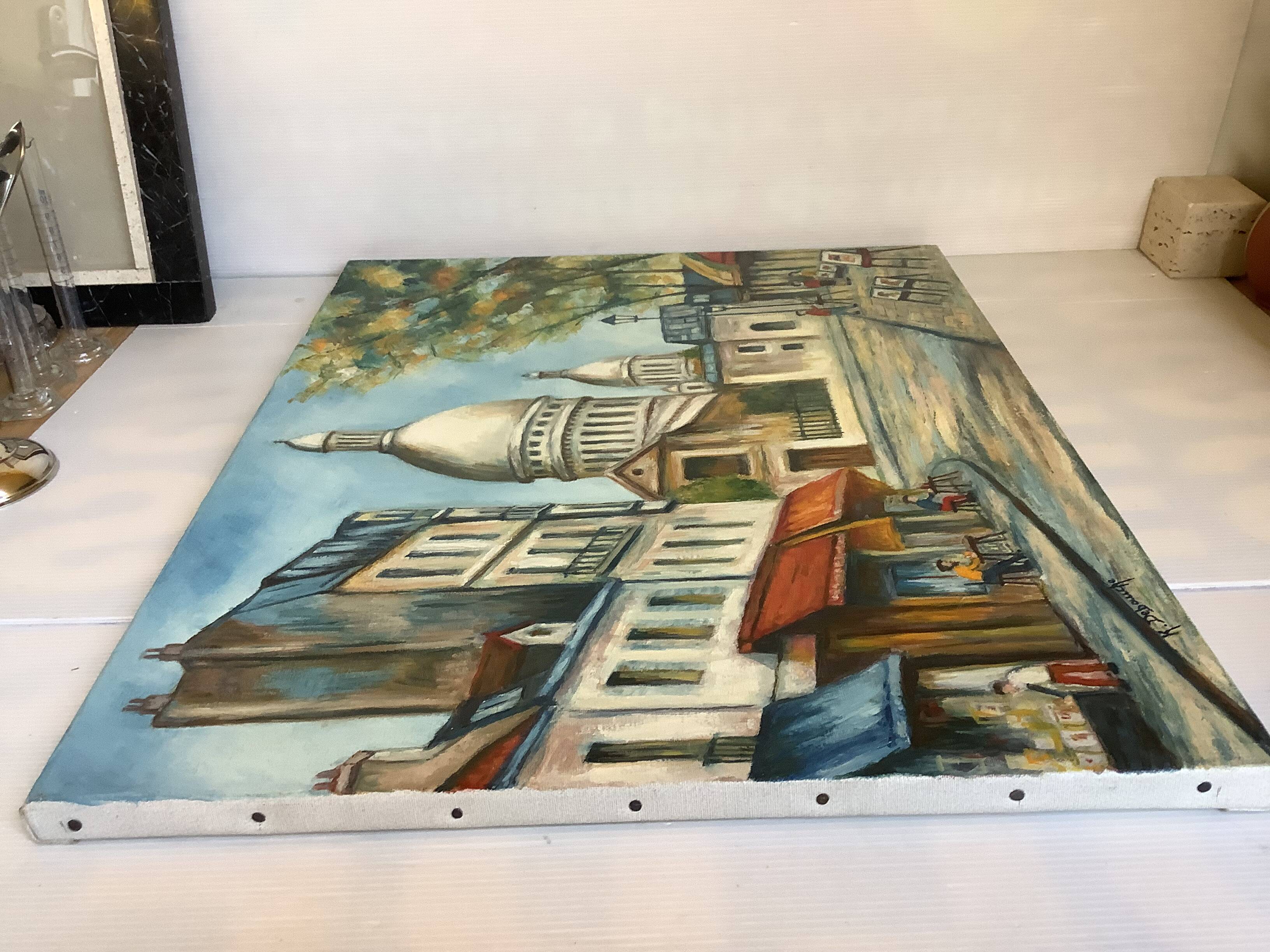Painting view of Paris oil on canvas signed