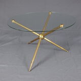 Table d'appoint tripode en verre et laiton doré