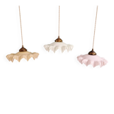 Art Deco trio of suspensions in coloured frilled opaline, 1920-30.