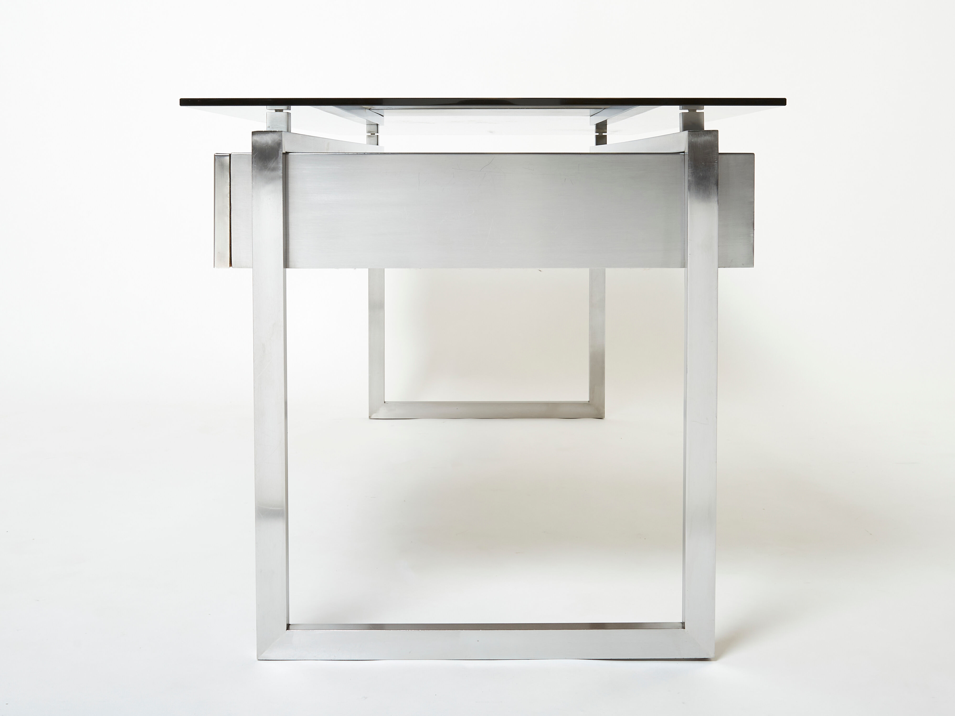 Desk stainless steel brushed gray smoked glass by Patrice Maffei for Kappa 1970