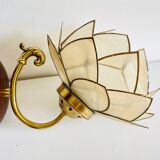 Vintage mother-of-pearl and brass flower wall lamp