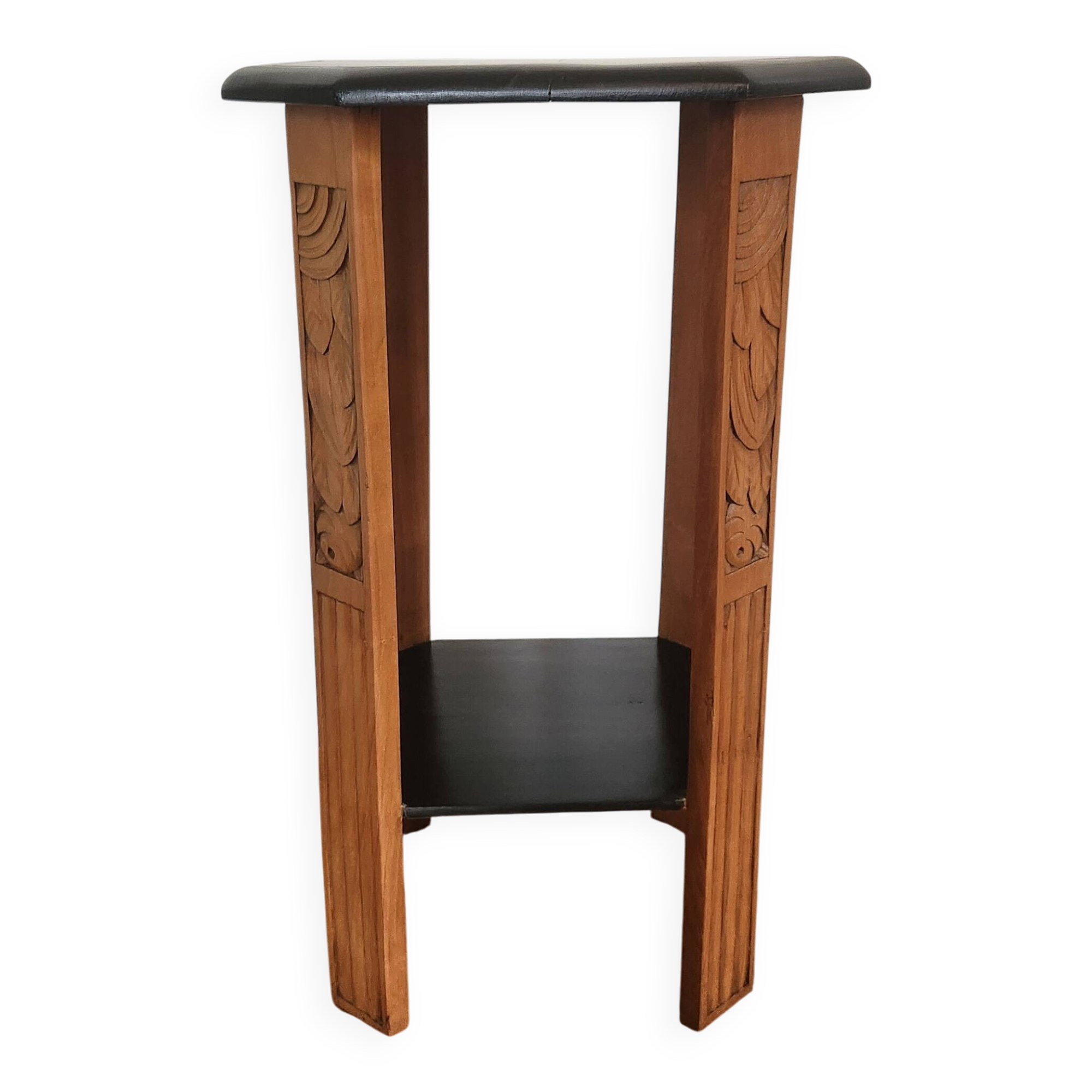 Art Deco console with sculpted black lacquered legs.