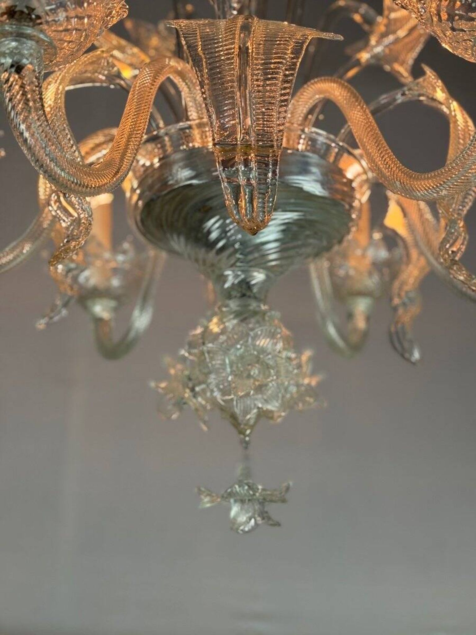 Venetian chandelier in colorless murano glass, 6 arms of light circa 1950
