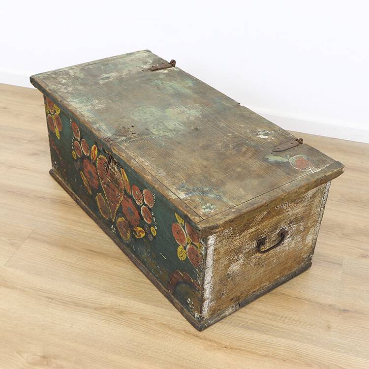 Folk art painted bridal chest