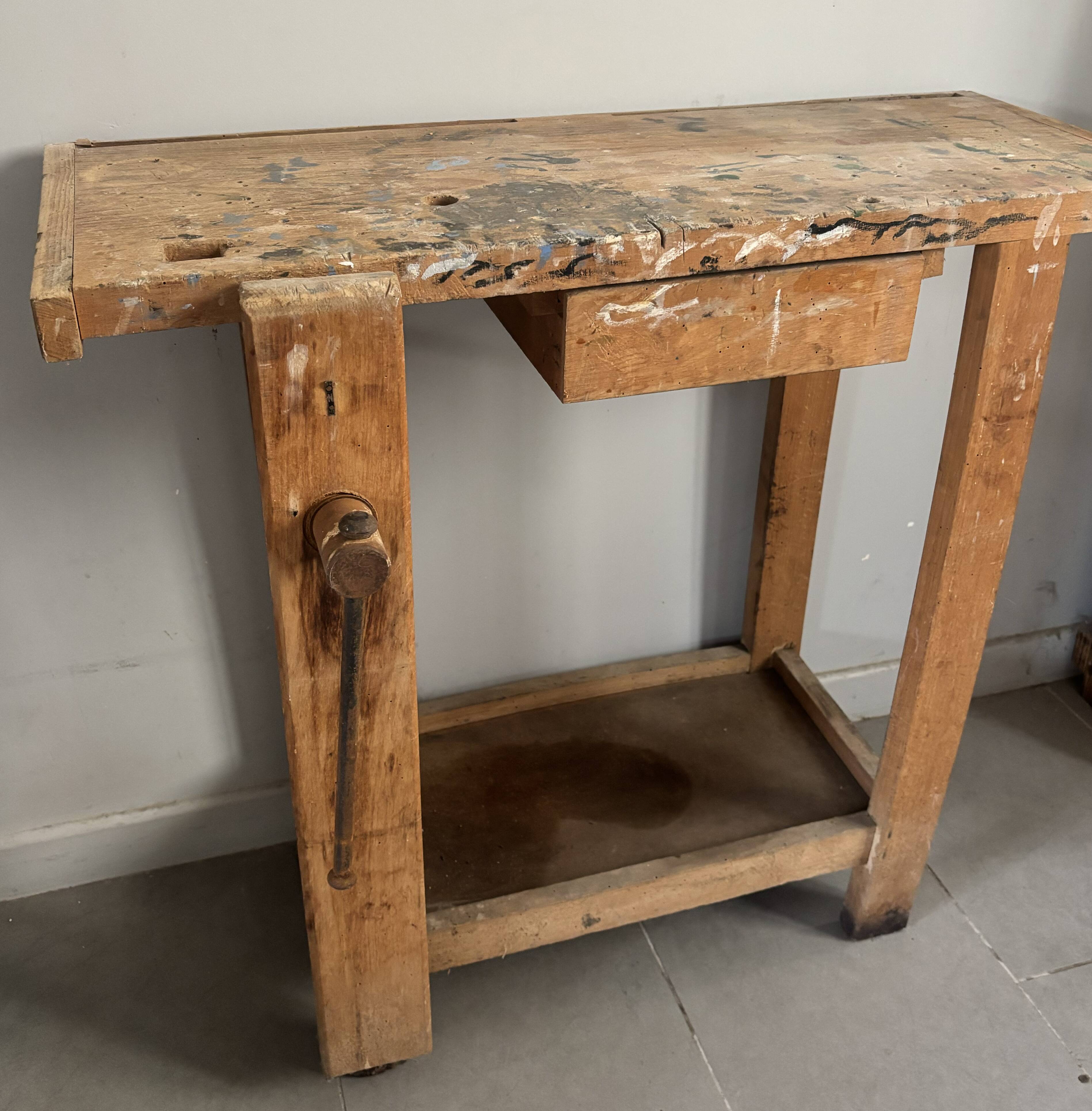 Genuine vintage wooden workbench from the 1960s stamped Grenade.