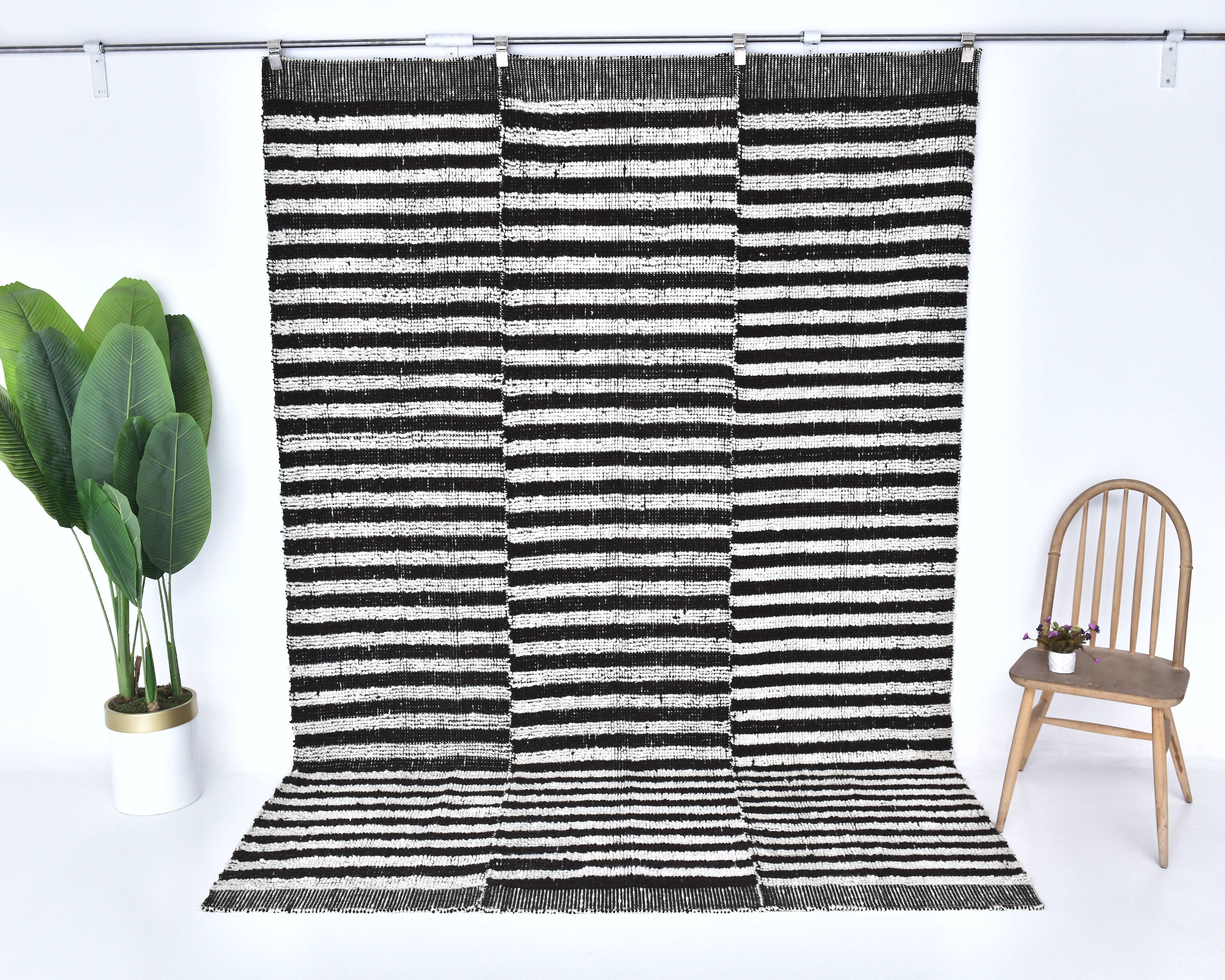 7x10 Chunky Wool Striped Handmade Rug, 206x295Cm