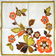 6 cotton napkins, orange and brown flower patterns on a white background - vintage 70s