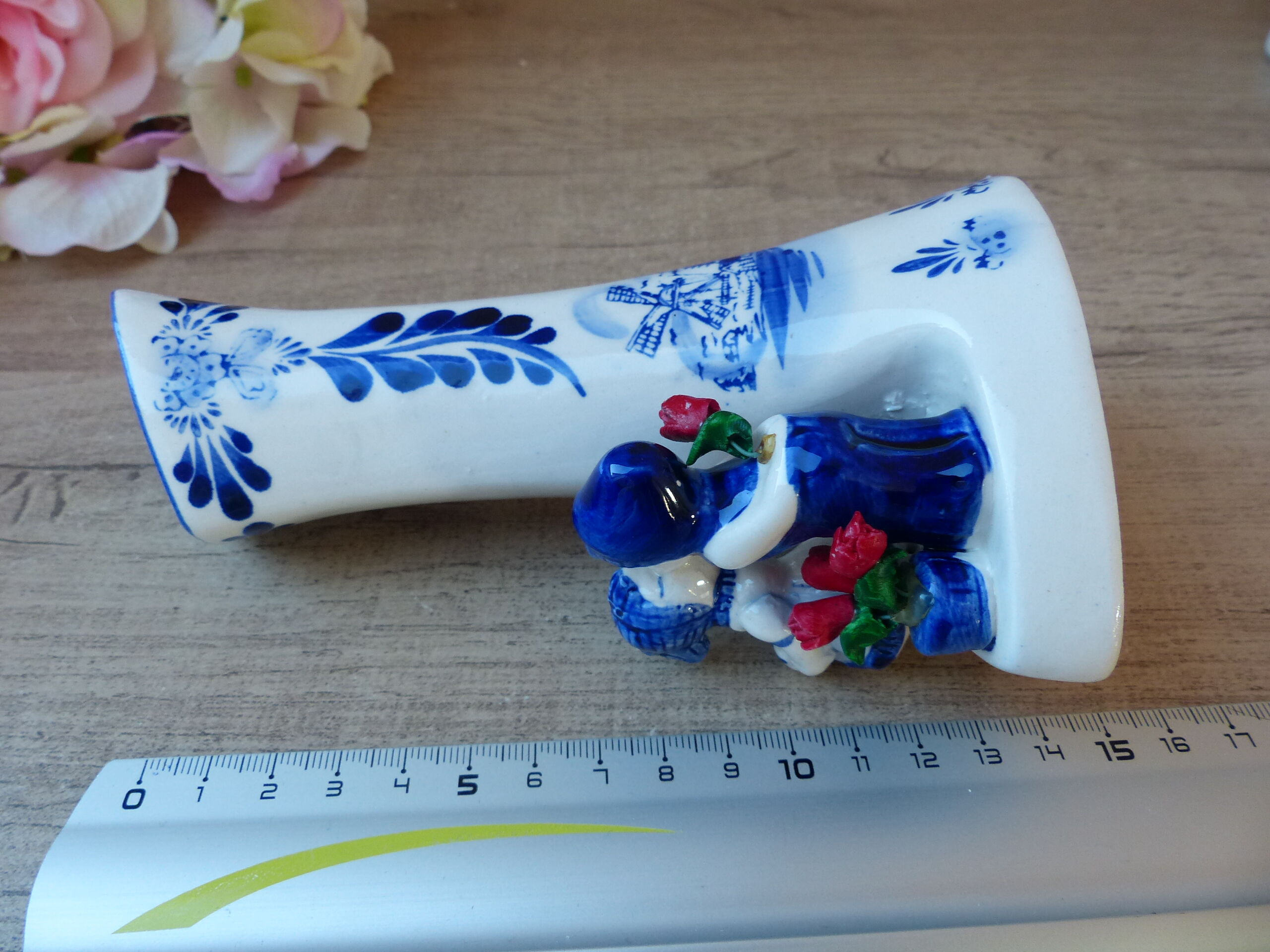 Vintage Small Porcelain Vase Delf Blue and White Heart Shape