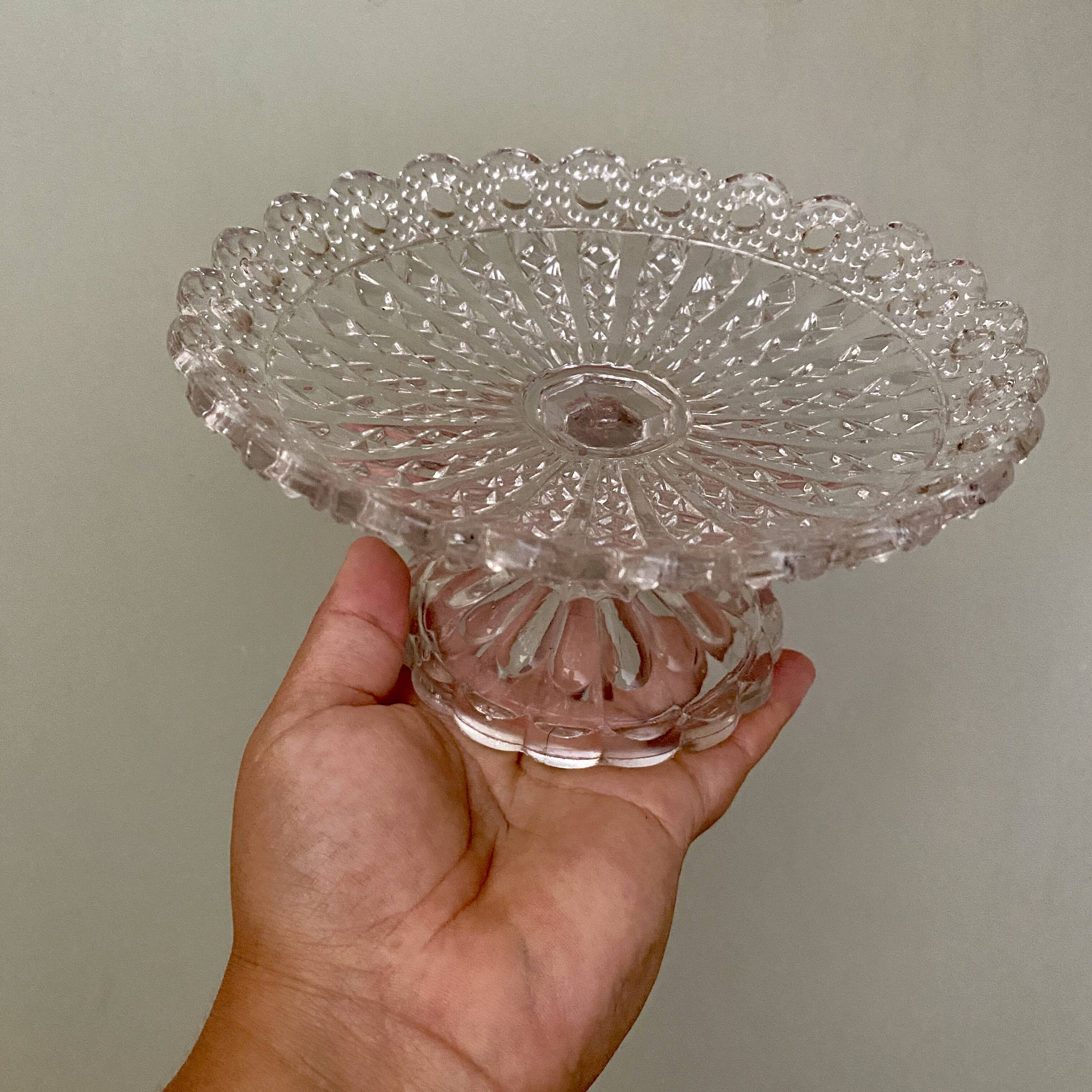 Compotier or footed plate in vintage chiseled glass