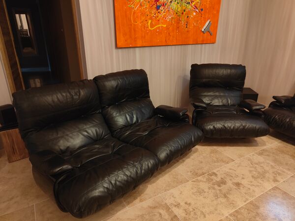 Ensemble canapés cuir Marsala Ligne Roset, 3pl + 2pl +chauffeuse