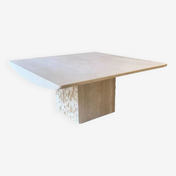 Square coffee table in honed travertine by Claude Berraldacci