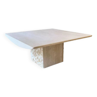 Square coffee table in honed travertine by Claude Berraldacci