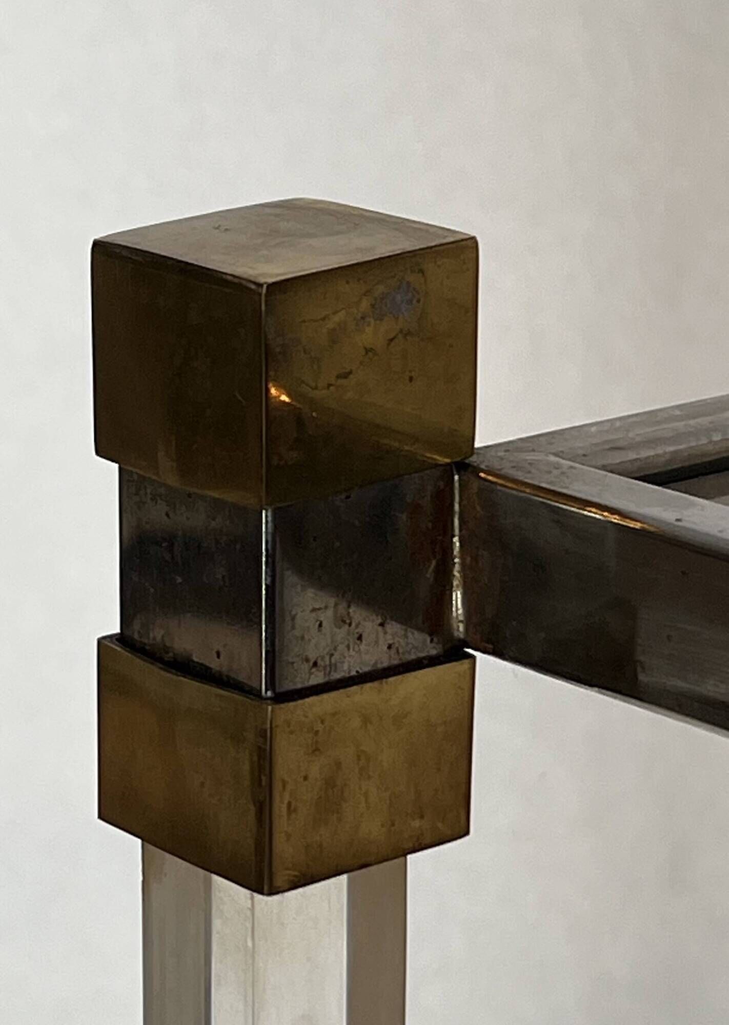 Lucite Shelf with Three Smoked Glass Shelves and Brass Ends. Work