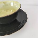 Large black, yellow iridescent and white Art Deco Saint-Amand cup.