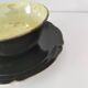 Large black, yellow iridescent and white Art Deco Saint-Amand cup.