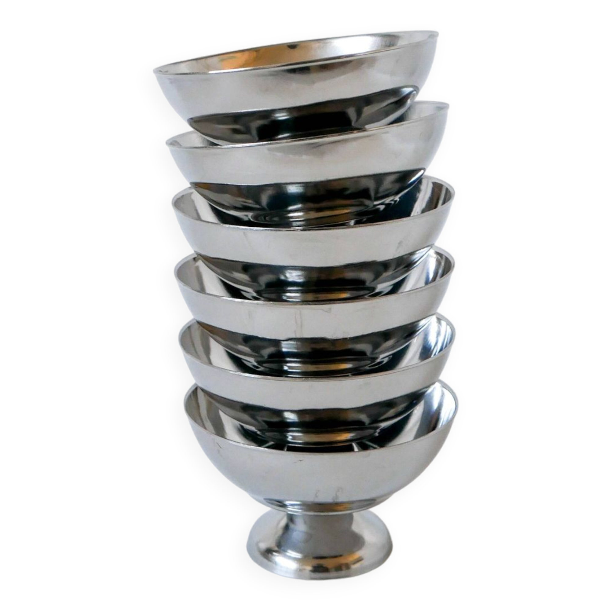 Set of 6 stainless steel bowls 1970 10 x 5.5 cm