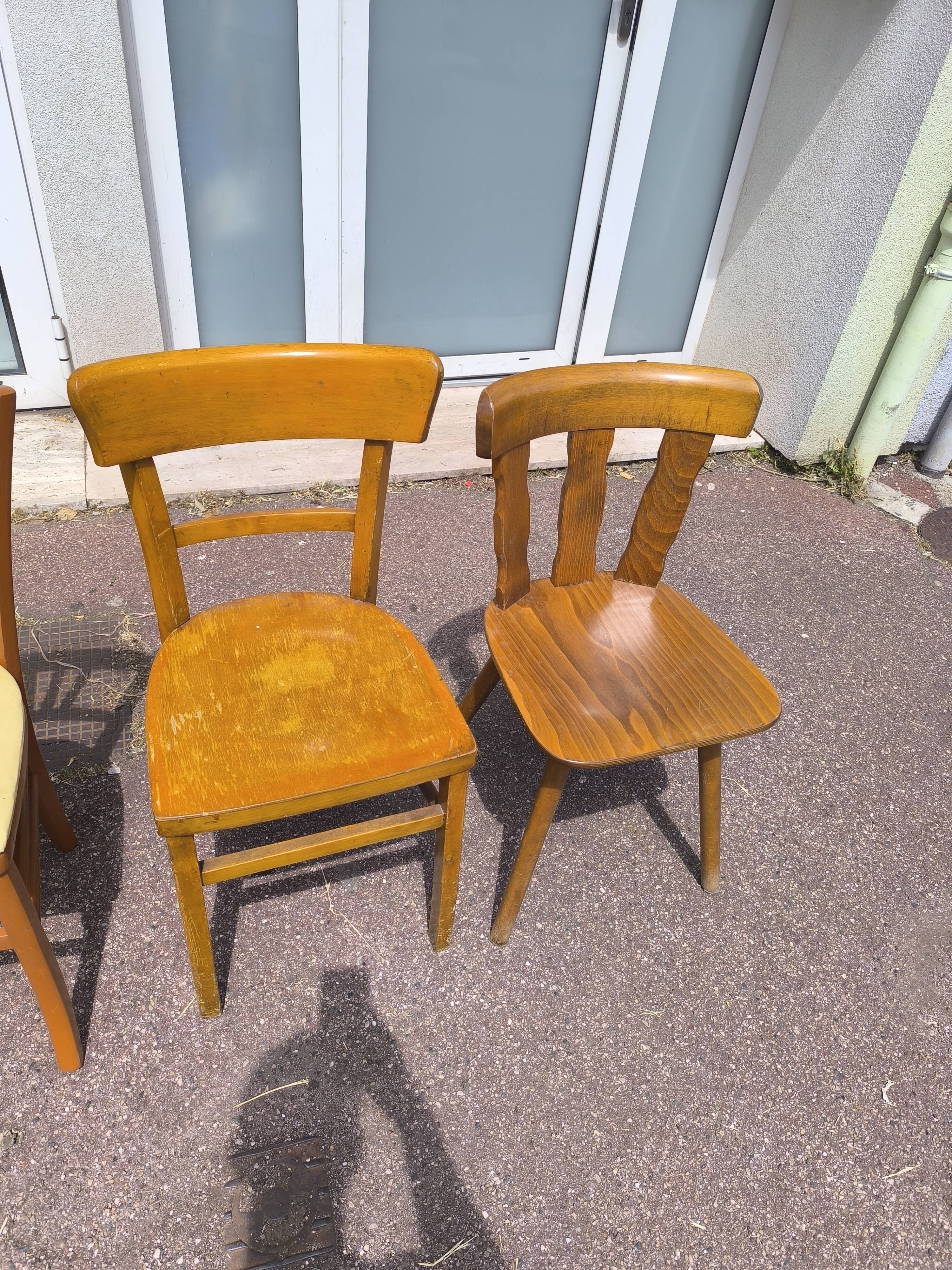 Set of 6 mismatched vintage wooden bistro chairs