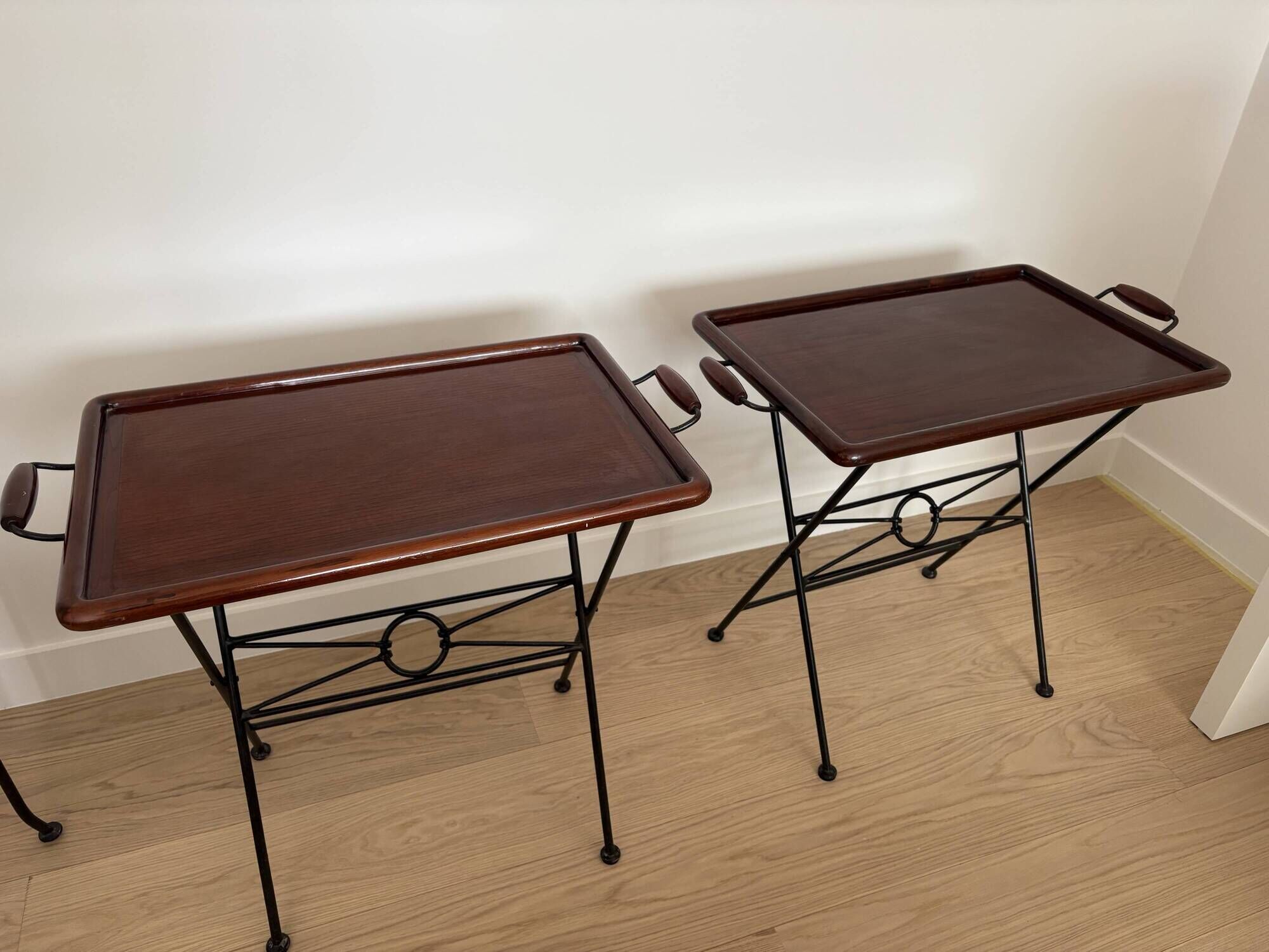 Pair of folding serving tables Grange in wood and wrought iron
