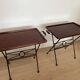 Pair of folding serving tables Grange in wood and wrought iron